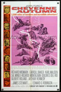 7s168 CHEYENNE AUTUMN 1sh '64 John Ford directed, artwork of soldiers fighting Native Americans!