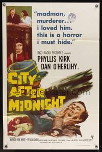 7s187 CITY AFTER MIDNIGHT 1sh '59 That Woman Opposite, she loved a madman murderer!