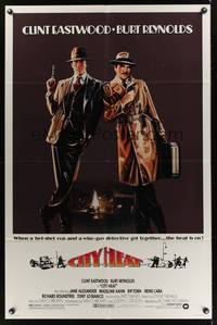 7s188 CITY HEAT 1sh '84 art of Clint Eastwood the cop & Burt Reynolds the detective by Fennimore!