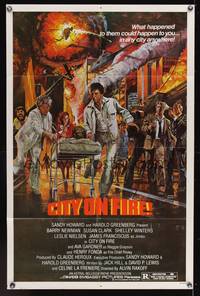 7s190 CITY ON FIRE 1sh '79 Alvin Rakoff, Ava Gardner, Henry Fonda, cool John Solie fiery art!