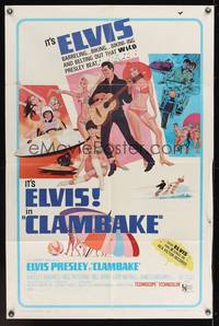 7s193 CLAMBAKE 1sh '67 cool art of Elvis Presley in speed boat with sexy babes, rock & roll!