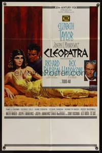 7s199 CLEOPATRA Spanish/U.S. 1sh '64 Elizabeth Taylor, Richard Burton, Rex Harrison, Howard Terpning art!