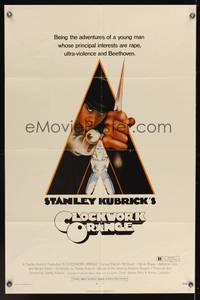 7s204 CLOCKWORK ORANGE r-rated 1sh '73 Stanley Kubrick classic, Philip Castle art of McDowell!