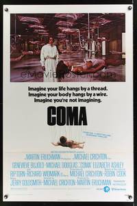 7s216 COMA 1sh '77 Genevieve Bujold finds room of hanging unconscious sexy beautiful women!