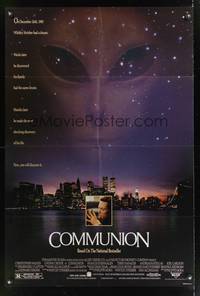 7s222 COMMUNION 1sh '89 Christopher Walken, cool sci-fi image of alien over city!