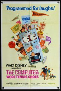 7s224 COMPUTER WORE TENNIS SHOES 1sh '69 Walt Disney, art of young Kurt Russell & wacky machine!