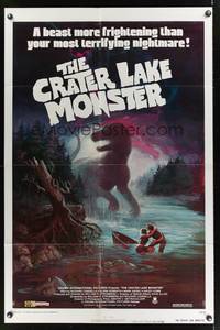 7s239 CRATER LAKE MONSTER 1sh '77 Richard Cardella, Glenn Roberts, cool dinosaur artwork by Wil!