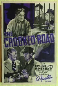 7s258 CROOKED ROAD 1sh '40 cool art of Edmund Lowe in prison, Irene Hervey!
