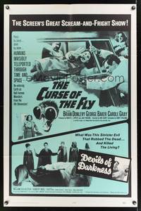 7s265 CURSE OF THE FLY/DEVILS OF DARKNESS 1sh '65 great scream-and-fright double-bill!