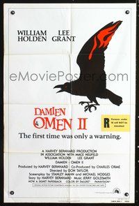 7s267 DAMIEN OMEN II int'l style A 1sh '78 William Holden, Lee Grant, cool art of demonic crow!