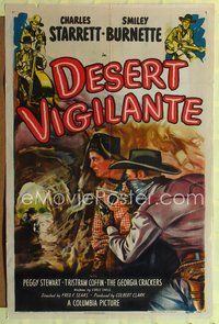 7s283 DESERT VIGILANTE 1sh '49 art of Charles Starrett as the Durango Kid & Smiley Burnette!