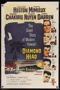 7s290 DIAMOND HEAD 1sh '62 Charlton Heston, Yvette Mimieux, Howard Terpning art of Hawaii!