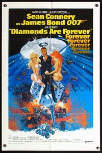 7s291 DIAMONDS ARE FOREVER 1sh R80 art of Sean Connery as James Bond by Robert McGinnis!