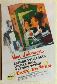7s324 EASY TO WED 1sh '46 art of Van Johnson & Esther Williams by Jacques Kapralik!