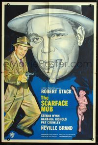 7s798 SCARFACE MOB English 1sh '62 wonderful stone litho art of Robert Stack as Eliot Ness!