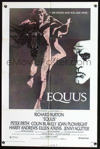 7s333 EQUUS 1sh '77 Richard Burton, Peter Firth, really cool artwork by Bob Peak!