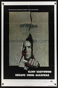 7s335 ESCAPE FROM ALCATRAZ 1sh '79 cool artwork of Clint Eastwood busting out by Lettick!