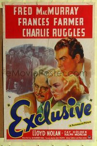 7s342 EXCLUSIVE style A 1sh '37 artwork of Frances Farmer, Fred MacMurray, Charlie Ruggles!