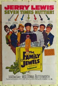 7s350 FAMILY JEWELS 1sh '65 Jerry Lewis is seven times nuttier in seven roles, wacky art!
