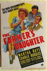 7s352 FARMER'S DAUGHTER style A 1sh '40 zany Martha Raye & Charlie Ruggles!