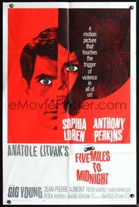 7s360 FIVE MILES TO MIDNIGHT 1sh '63 Le Couteau dans la Plaie, Sophia Loren, Anthony Perkins!