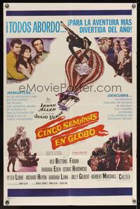 7s361 FIVE WEEKS IN A BALLOON Spanish/U.S. 1sh '62 Jules Verne, Red Buttons, Fabian, Barbara Eden!