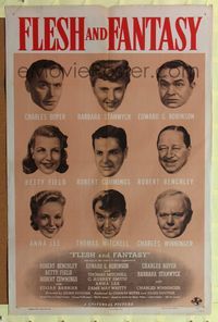 7s364 FLESH & FANTASY style D 1sh '42 great portraits of Edward G. Robinson, Barbara Stanwyck!