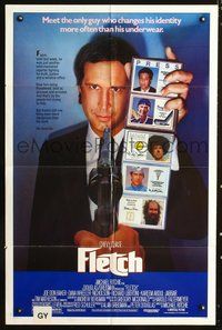 7s365 FLETCH 1sh '85 Michael Ritchie, wacky detective Chevy Chase has gun pulled on him!