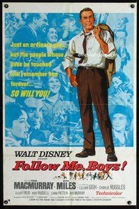 7s370 FOLLOW ME BOYS 1sh '66 Fred MacMurray leads Boy Scouts, young Kurt Russell, Walt Disney!