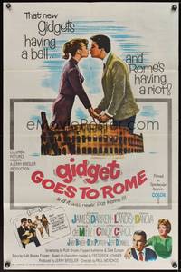 7s393 GIDGET GOES TO ROME 1sh '63 James Darren & Cindy Carol by Italy's Colisseum!