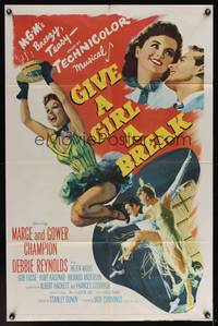 7s397 GIVE A GIRL A BREAK 1sh '53 great image of Marge & Gower Champion dancing, Debbie Reynolds!