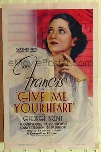 7s398 GIVE ME YOUR HEART 1sh '36 huge close-up of glamorous Kay Francis!
