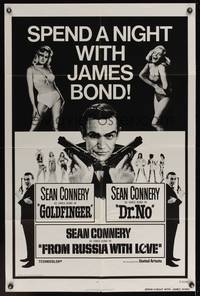 7s404 GOLDFINGER/DR. NO/FROM RUSSIA WITH LOVE 1sh '72 Sean Connery, Bond 007 triple-bill!