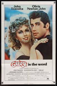 7s407 GREASE 1sh '78 close up of John Travolta & Olivia Newton-John in a most classic musical!