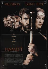7s422 HAMLET DS advance 1sh '90 Mel Gibson, Glenn Close, Helena Bonham Carter, William Shakespeare!