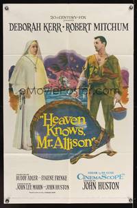 7s435 HEAVEN KNOWS MR. ALLISON 1sh '57 Robert Mitchum in uniform w/ nun Deborah Kerr!