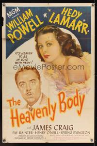 7s437 HEAVENLY BODY 1sh '44 William Powell, sexy Hedy Lamarr, It's Heaven To Be In Love With Hedy!