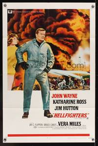 7s442 HELLFIGHTERS 1sh '69 John Wayne as fireman Red Adair, Katharine Ross, art of blazing inferno!