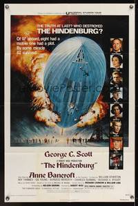 7s454 HINDENBURG 1sh '76 George C. Scott & all-star cast, art of zeppelin crashing down!