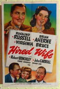 7s455 HIRED WIFE 1sh '40 Brian Aherne torn between Virginia Bruce & Rosalind Russell!