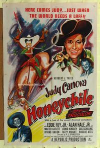 7s462 HONEYCHILE 1sh '51 wonderful artwork of cowgirl Judy Canova on horse by Al Hirschfeld!
