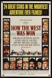 7s476 HOW THE WEST WAS WON 1sh '64 John Ford epic, Debbie Reynolds, Gregory Peck & all-star cast!