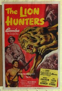7s569 LION HUNTERS 1sh '51 Johnny Sheffield & Woody Strode w/Bomba in Africa!