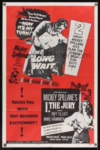 7s574 LONG WAIT/I THE JURY 1sh '63 Mickey Spillane dames, guns, and fury double-bill!