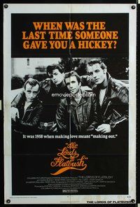 7s577 LORDS OF FLATBUSH 1sh '74 cool portrait of Fonzie, Rocky, & Perry as greasers in leather!
