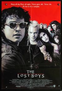 7s578 LOST BOYS int'l 1sh '87 Kiefer Sutherland, teen vampires, directed by Joel Schumacher!