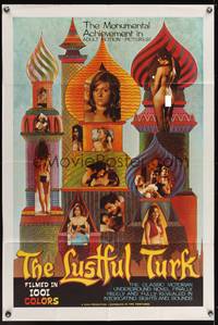 7s582 LUSTFUL TURK 1sh '68 Arabian sexploitation, great mosque artwork & sexy girls!