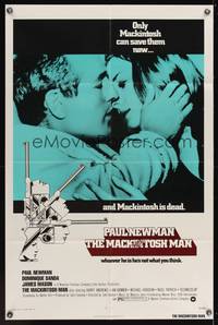 7s584 MACKINTOSH MAN 1sh '73 Paul Newman & Dominique Sanda kiss close up, directed by John Huston!