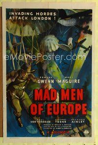 7s588 MAD MEN OF EUROPE 1sh '40 early WWII propaganda, art of paratroopers falling on London!