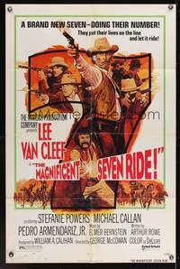 7s592 MAGNIFICENT SEVEN RIDE 1sh '72 art of cowboy Lee Van Cleef firing six-shooter!
